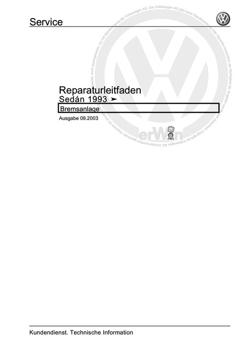 Sedan-Käfer (1998 - 2004) Reparaturanleitung Bremsanlage