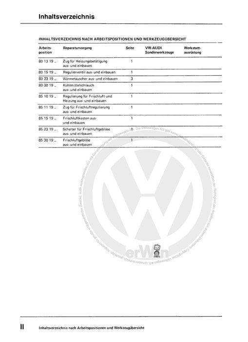 Passat (1982 - 1988) Passat-Santana Reparaturanleitung Heizung, Klimaanlage