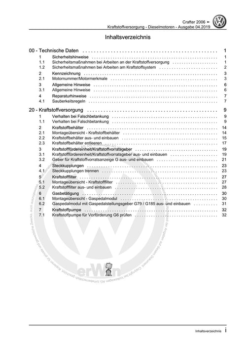 Crafter (2006 - 2016) Reparaturanleitung Kraftstoffversorgung - Dieselmotoren