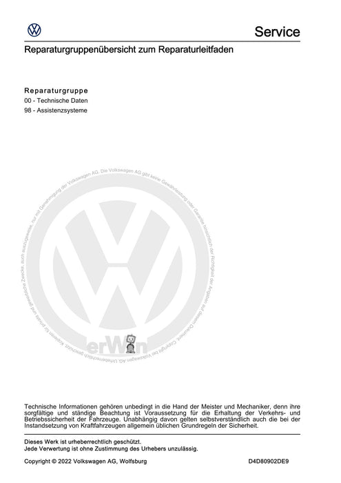 Jetta (2014+) Reparaturanleitung Fahr-Assistenzsysteme