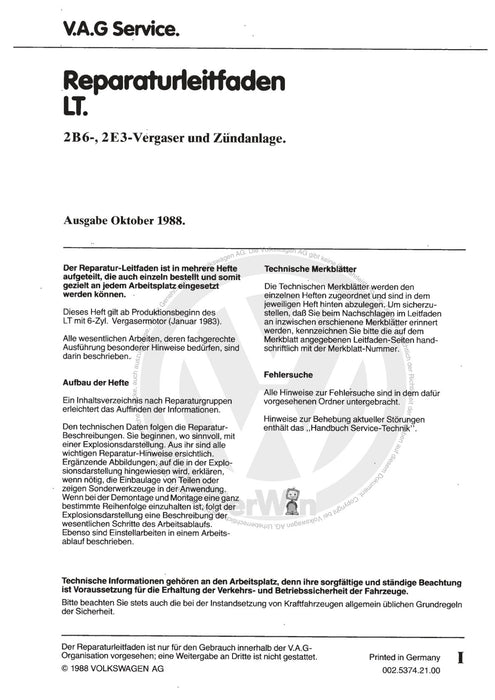 LT (1975 - 1996) Reparaturanleitung 2B6--2E2-Vergaser und Zündanlage DL,HS