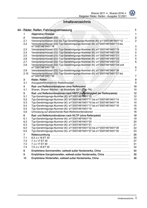 Sharan (2011+) Reparaturanleitung Ratgeber Räder, Reifen