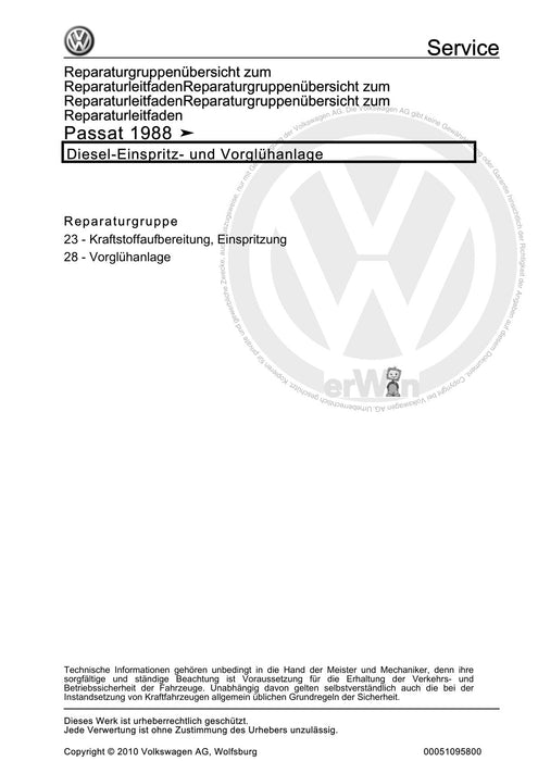 Passat (1988 - 1994) Passat-Passat Variant Reparaturanleitung Diesel-Einspritz- und Vorglühanlage