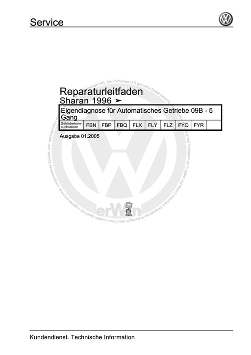 Sharan (1995 - 2010) Reparaturanleitung Eigendiagnose für Automatisches Getriebe 09B - 5 Gang