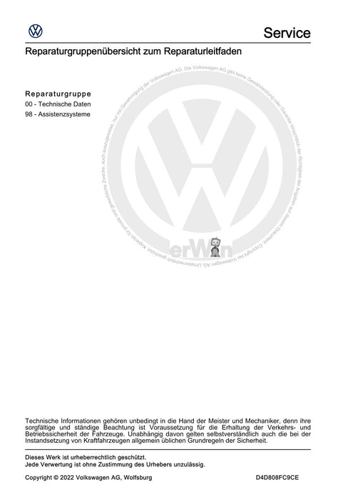 T-Roc (2018 - 2022) Reparaturanleitung Fahr-Assistenzsysteme