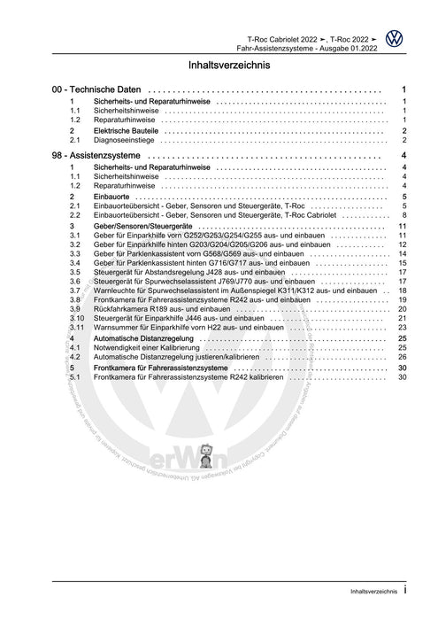 T-Roc (2018 - 2022) Reparaturanleitung Fahr-Assistenzsysteme