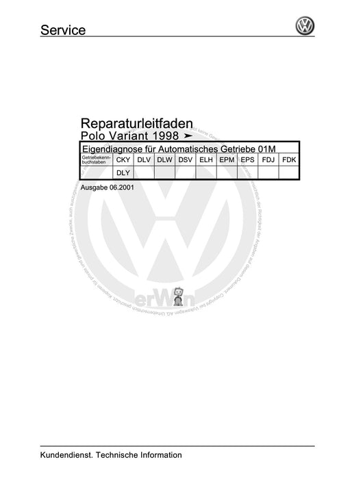 Caddy (1996 - 2003) Caddy Kasten-Kombi Reparaturanleitung Eigendiagnose für Automatisches Getriebe 01M