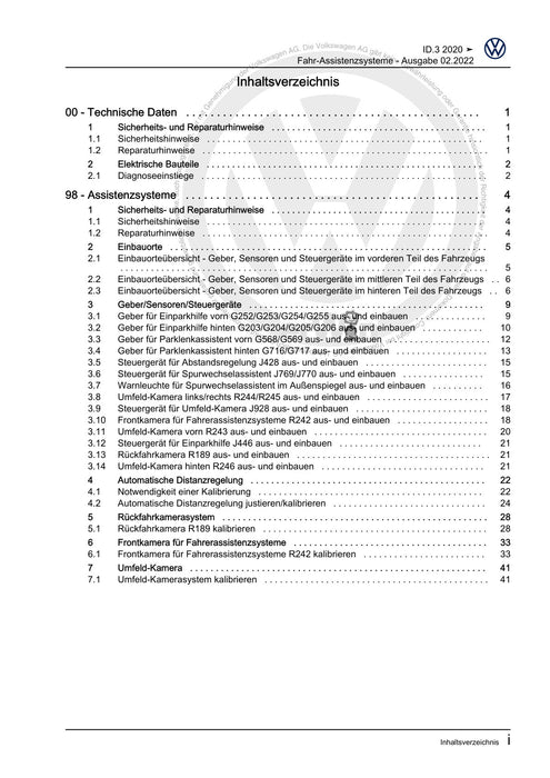 ID.3 (2020+) Reparaturanleitung Fahr-Assistenzsysteme