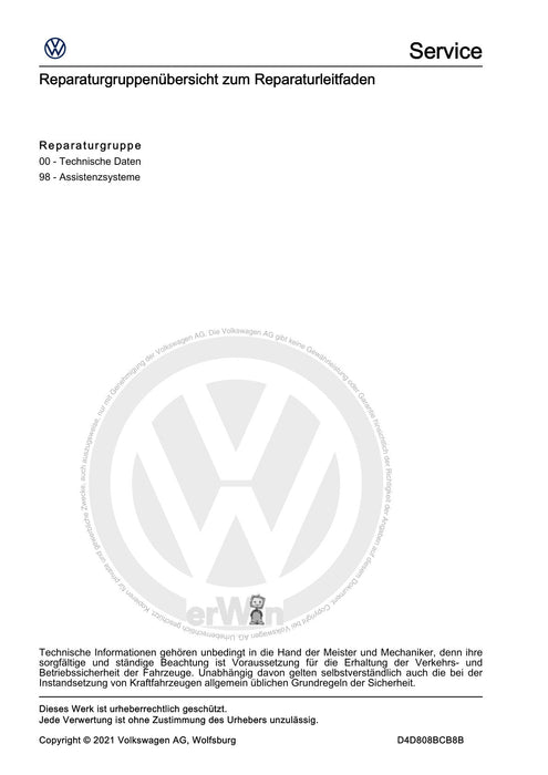 T-Cross (2019+) Reparaturanleitung Fahr-Assistenzsysteme