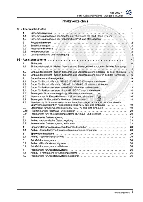 T-Cross (2019+) Reparaturanleitung Fahr-Assistenzsysteme