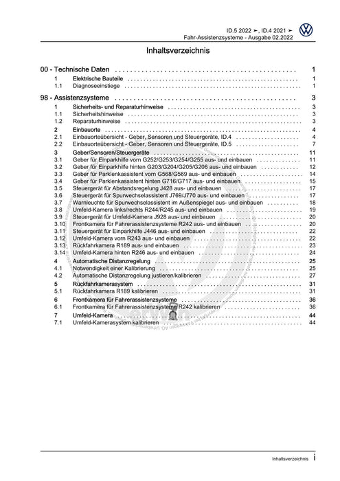 ID.5 (2021+) Reparaturanleitung Fahr-Assistenzsysteme