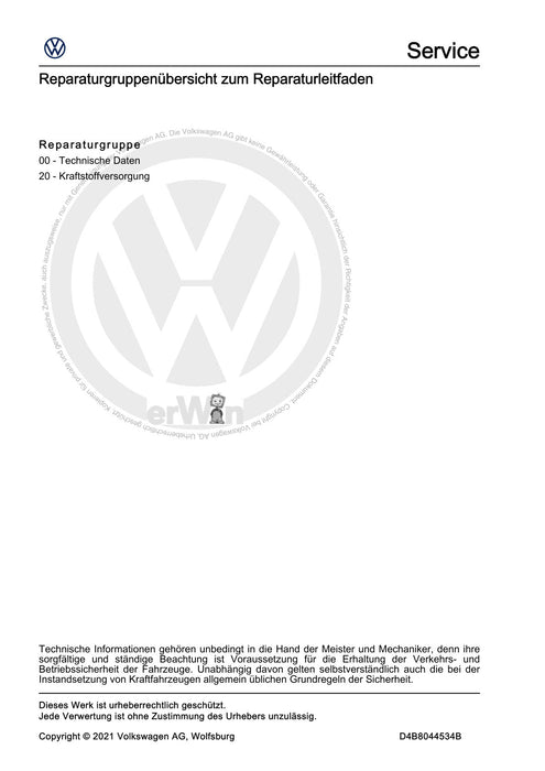 Amarok (2011+) Reparaturanleitung Kraftstoffversorgung - Benzinmotoren