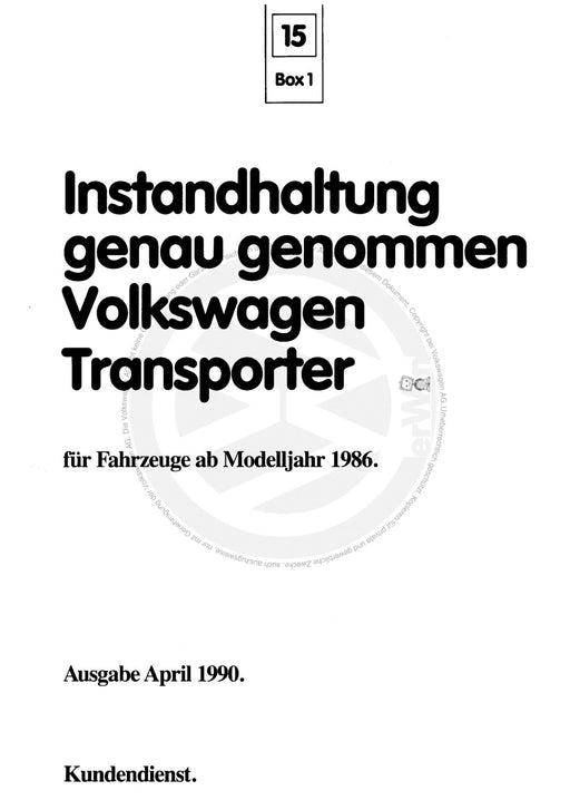 Typ 2 (1968 - 1979) Maintenance handbook (IGG) Heft 15+Volkswagen Transporter ab 1986