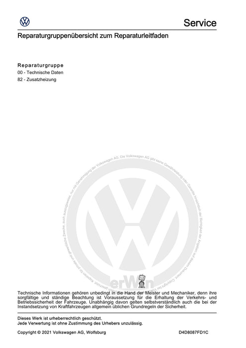 Tiguan (2008+) Reparaturanleitung Standheizung, Zusatzheizung