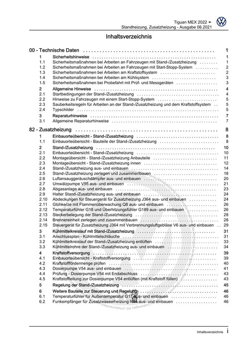 Tiguan (2008+) Reparaturanleitung Standheizung, Zusatzheizung