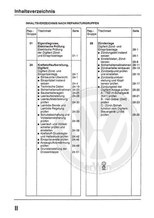 Jetta (1980 - 1988) Jetta Reparaturanleitung Digifant Zünd- und Einspritzanlage, Golf-Cabriolet ab 1990 2H