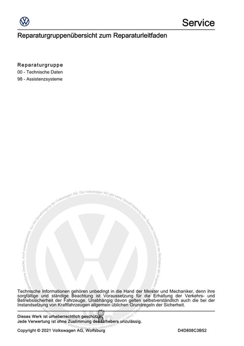 Transporter (2016+) Reparaturanleitung Fahr-Assistenzsysteme