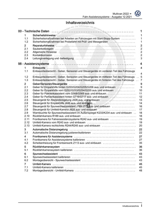 Transporter (2016+) Reparaturanleitung Fahr-Assistenzsysteme