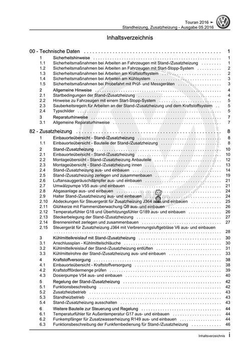 Touran (2016+) Reparaturanleitung Standheizung, Zusatzheizung