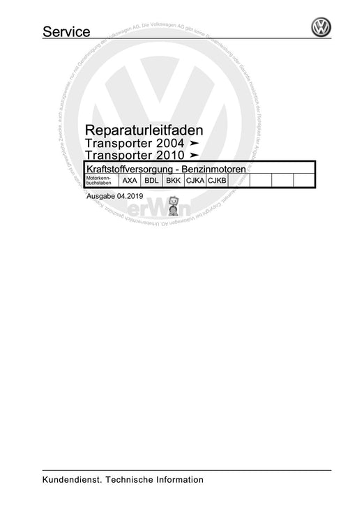 Transporter (2010 - 2015) Reparaturanleitung Kraftstoffversorgung - Benzinmotoren