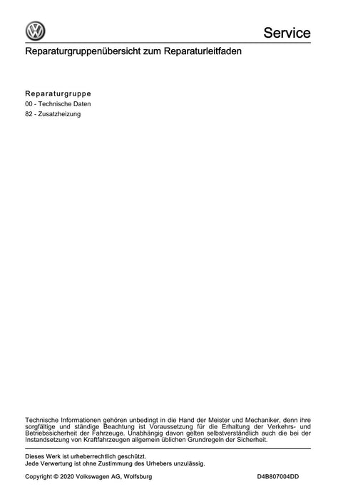 Arteon (2021+) Reparaturanleitung Standheizung, Zusatzheizung