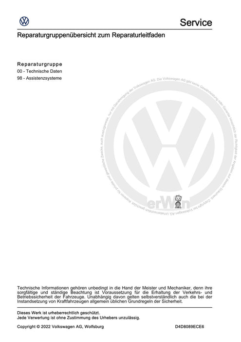 Tiguan (2008+) Reparaturanleitung Fahr-Assistenzsysteme