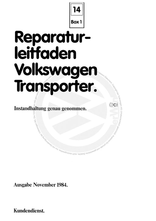 Typ 2 (1980 - 1992) Maintenance handbook (IGG) Heft 14+Volkswagen Transporter