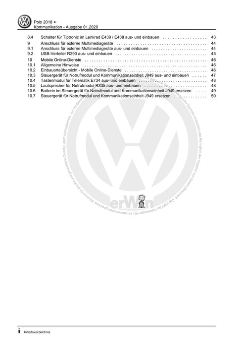 Polo 2018 - 2021 Reparaturanleitung Kommunikation