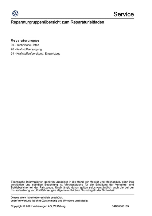 Bora (1999 - 2006) Bora-Bora Variant Reparaturanleitung Gasantrieb - Allgemeine Informationen