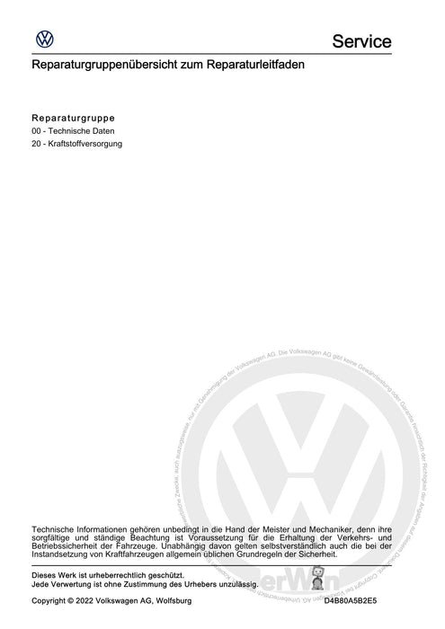 Caddy (2021+) Reparaturanleitung Kraftstoffversorgung - Dieselmotoren