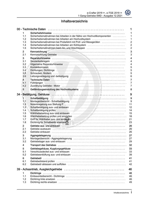 Crafter (2017+) Reparaturanleitung 1 Gang-Getriebe 0MD