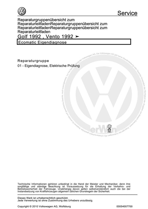 Golf III (1992 - 1999) Golf-Golf Variant-Vento Reparaturanleitung Ecomatic Eigendiagnose