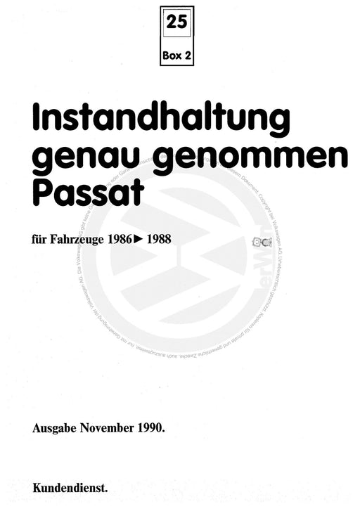 Passat (1974 - 1988) Passat-Passat Variant Maintenance handbook (IGG) Heft 25+Passat 1986 bis 1988