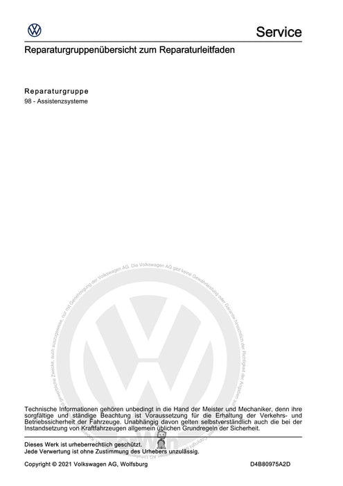 Passat (2019+) Reparaturanleitung Fahr-Assistenzsysteme