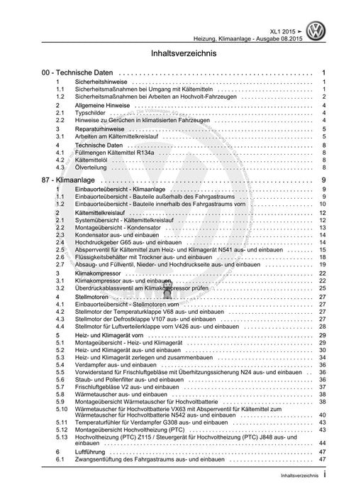 XL1 (2012+) Reparaturanleitung Heizung, Klimaanlage