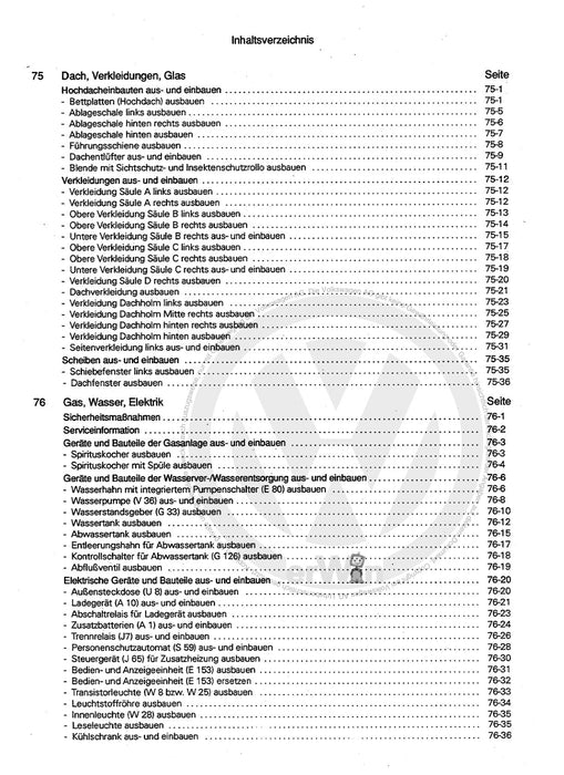 Transporter (1996 - 2003) Reparaturanleitung Karosserie-Montagearbeiten, California Club