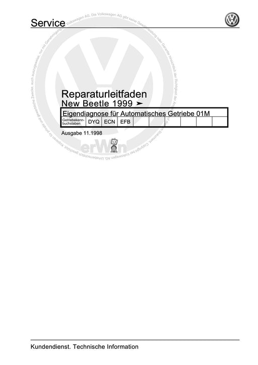 Beetle (1998 - 2010) New Beetle-Cabrio Reparaturanleitung Eigendiagnose für Automatisches Getriebe 01M