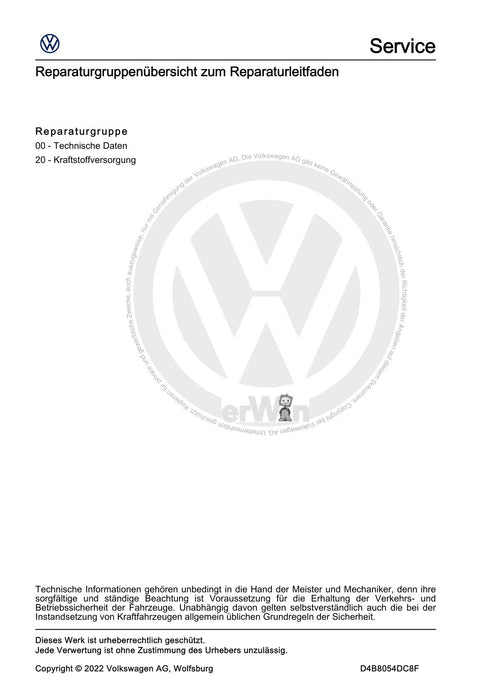 Caddy (2016 - 2020 ) Reparaturanleitung Kraftstoffversorgung - Benzinmotoren