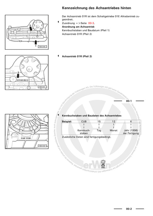 Passat (1997 - 2005) Passat-Passat Variant Reparaturanleitung 6-Gang-Schaltgetriebe 01E Allradantrieb-Achsantrieb
