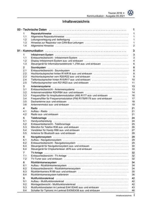 Touran (2016+) Reparaturanleitung Kommunikation