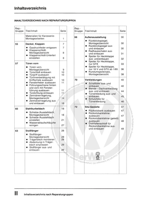 Golf I (1974 - 1984) Reparaturanleitung Karosserie-Montagearbeiten Scirocco ab 1981