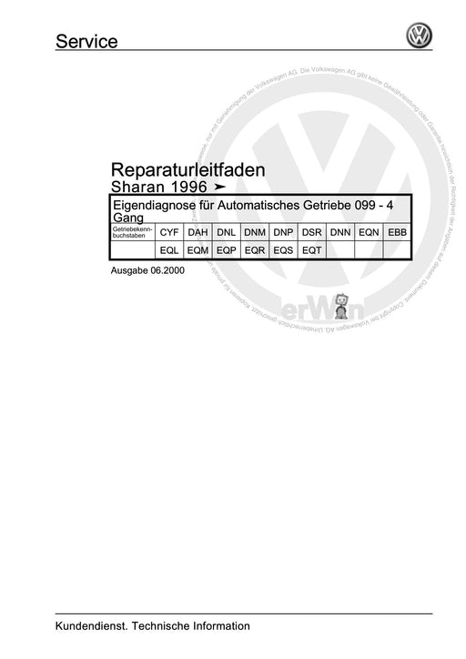 Sharan (1995 - 2010) Reparaturanleitung Eigendiagnose für Automatisches Getriebe 099 - 4 Gang