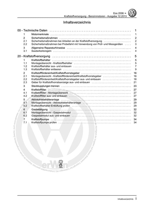 EOS (2006+) Reparaturanleitung Kraftstoffversorgung - Benzinmotoren