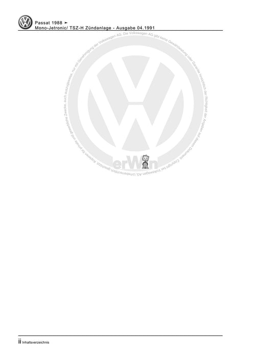 Passat (1988 - 1994) Passat-Passat Variant Reparaturanleitung Mono-Jetronic- TSZ-H Zündanlage