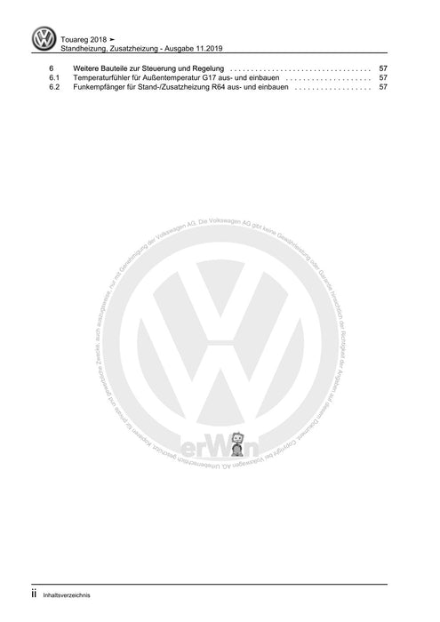 Touareg (2018+) Reparaturanleitung Standheizung, Zusatzheizung