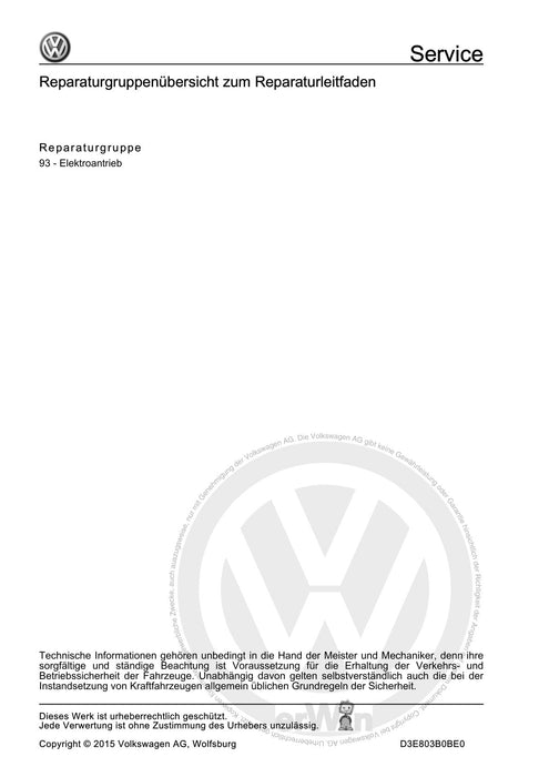 Golf VI (2009 - 2013) Golf-Plus-Cabriolet-Variant Reparaturanleitung Elektrische Anlage Golf blue-e-motion