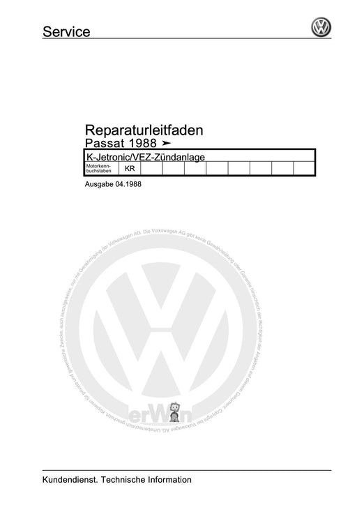 Passat (1988 - 1994) Passat-Passat Variant Reparaturanleitung K-Jetronic-VEZ-Zündanlage