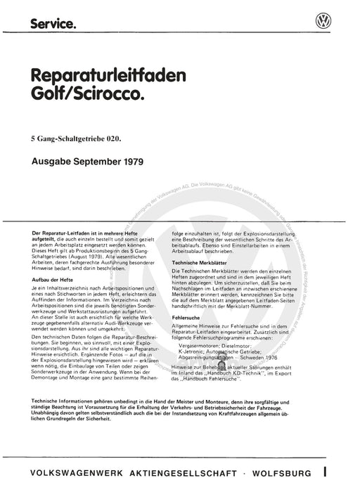 Golf I (1974 - 1984) Reparaturanleitung 5-Gang-Schaltgetriebe 020