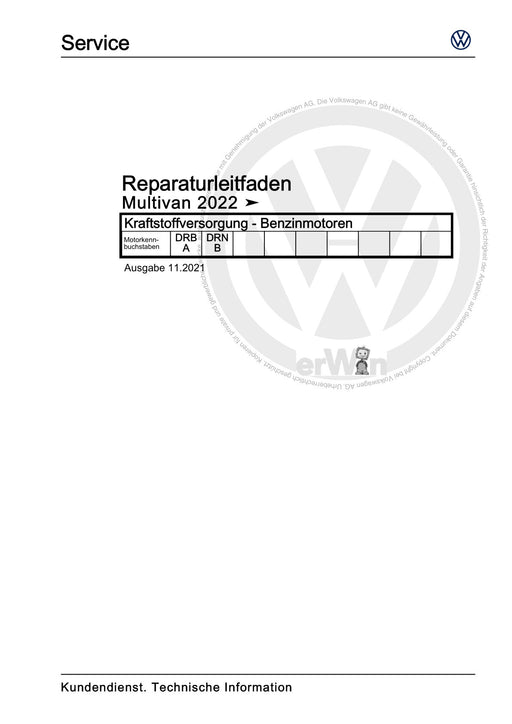 Transporter (2016+) Reparaturanleitung Kraftstoffversorgung - Benzinmotoren