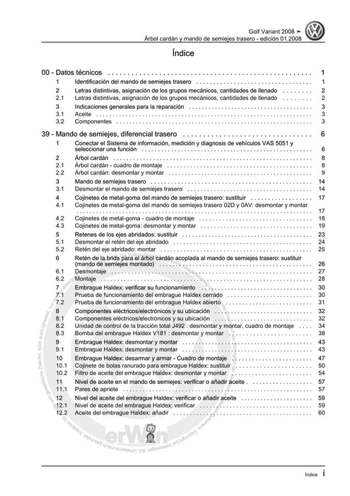 Golf V (2004 - 2007) Golf-Golf Variant-Golf Plus-Jetta Reparaturanleitung Árbol cardán y mando de semiejes trasero